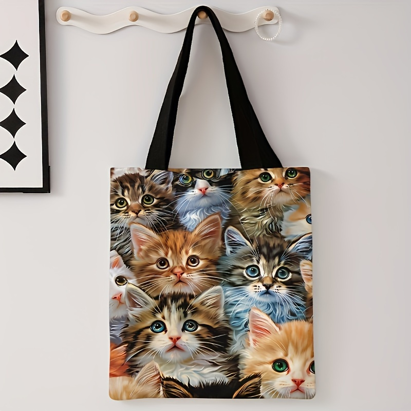 

Print Tote Bag – Reusable Shoulder Shopping Bag With Adorable Kitten Design, Lightweight & Polyester Fabric, Casual Or , Reusable Shopping Bags