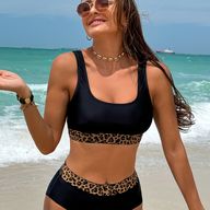 Bikini Donna In 2 Pezzi Con Scollo Americano E Coppe Morbide Rimovibili, Nero, Taglie XS-XL