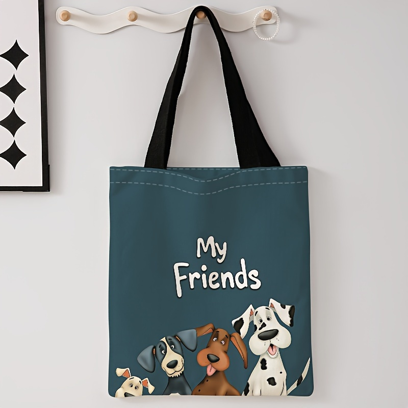 

Polyester Tote Bag With Colorful Dog Print, Casual Shoulder Shopping Bag, Reusable Fashion Backpack With No-closure, Carryall With Random Printing