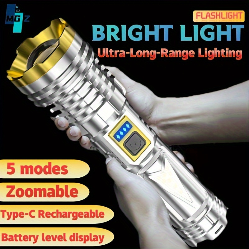 

1pc Ngz Usb Rechargeable Led Flashlight With Red & Lights, Indicator, 5 , Type-c Charging - Ideal For Camping, Hunting, Climbing & Emergencies