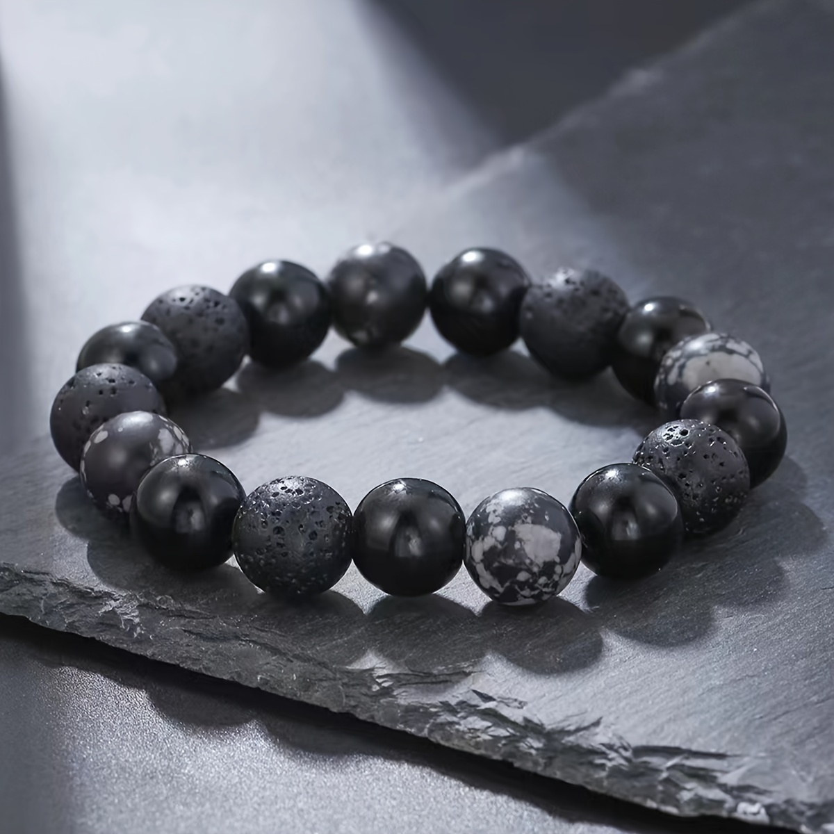 

1pc Dark Obsidian Beaded Bracelet, Men And Women's Niche Emotional Couple Hand Jewelry, Trendy Volcanic Stone Jewelry