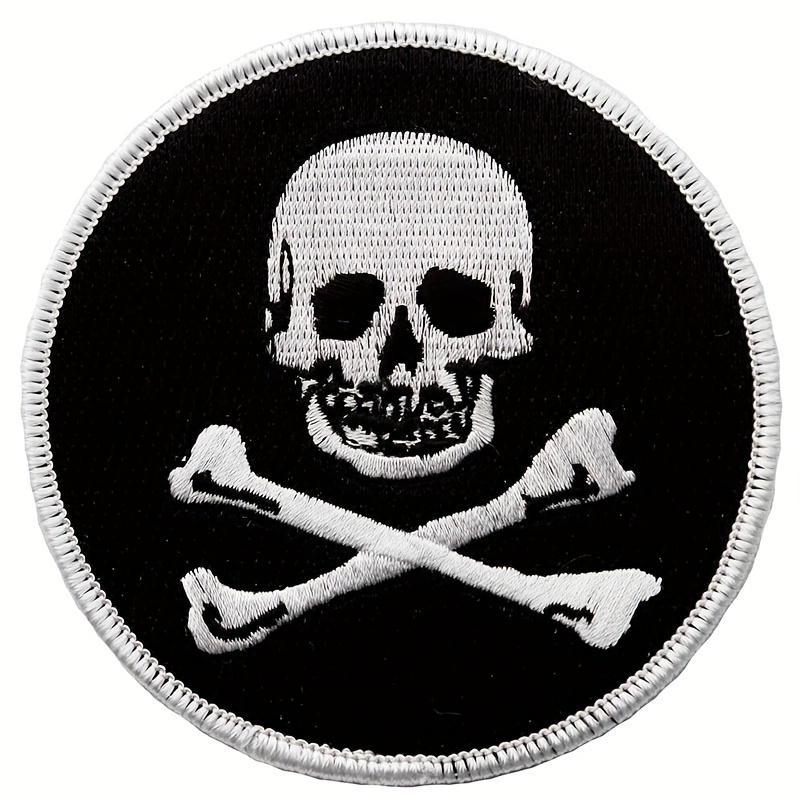 

2-piece Jolly Roger Pirate Embroidered Patches - Black & Crossbones Design For Jeans, Jackets, Hats & Bags