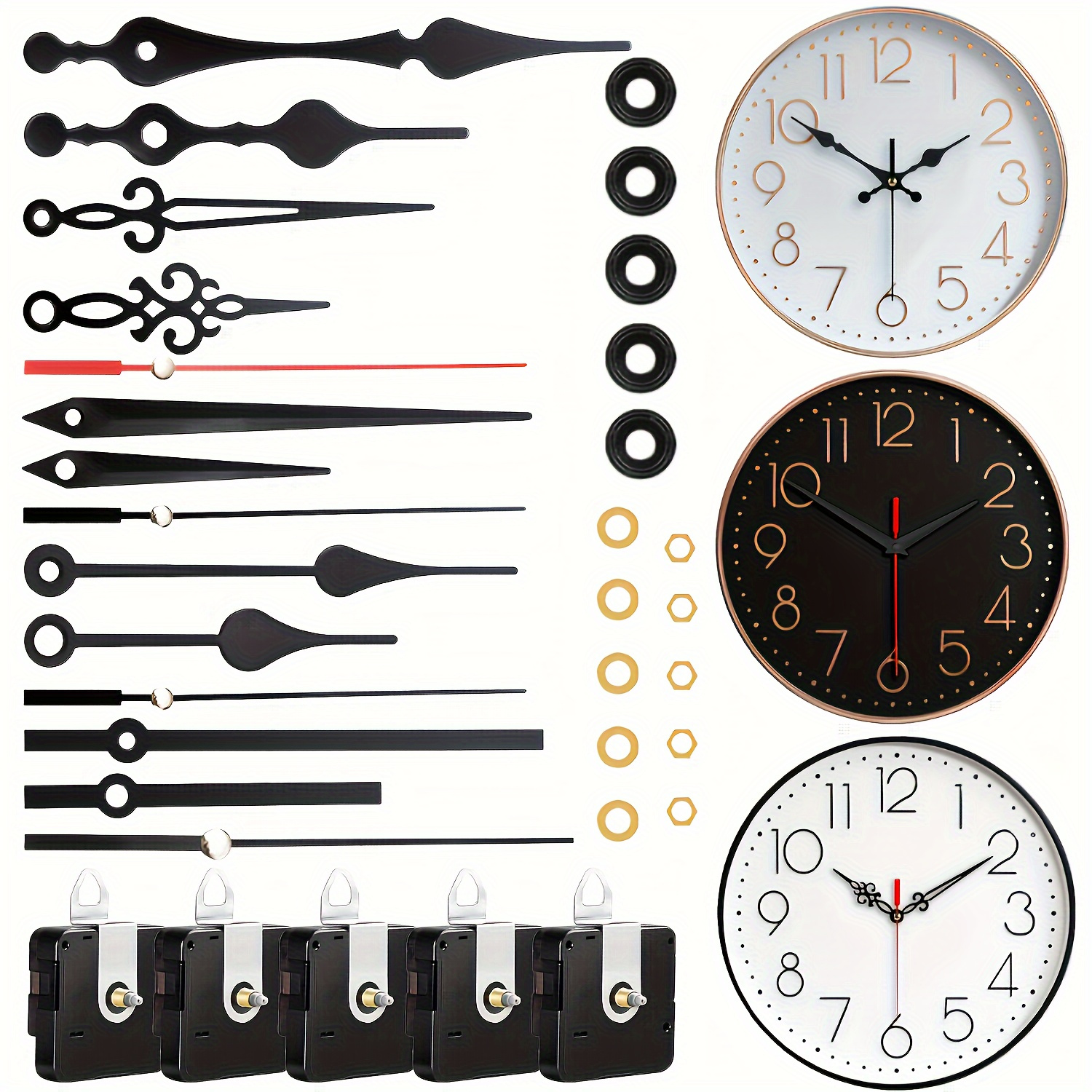 

5 Sets Clock Movement Components, Quartz High Torque Long Axis Clock Movement Replacement With 5 Pairs Of Hands, Clock Repair Parts Replacement Clock Movement Kits (batteries Not Included)