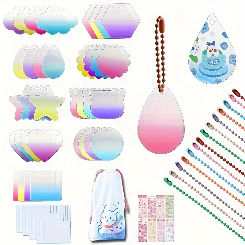 

63pcs/set Acrylic Keychain Blanks Acrylic Clear Gradient Disc Heart Ornaments Blanks Key Chain Blank For Diy Stickers Keychain Vinyl Crafting Key Rings With Chain