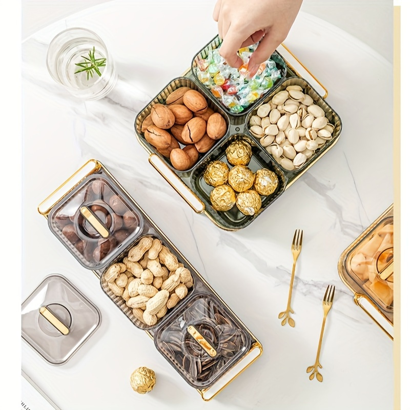 Buy Wholesale China Bamboo Divided Serving Tray With Clear Acrylic Lid  Dried Fruit Storage Box 4 Nuts Snack Candy Plate & Snack Plates at USD 1.5