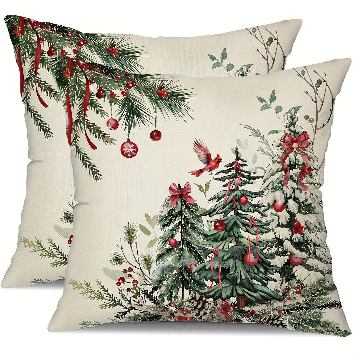 

2 Packs Of Linen Mixed Weave Christmas Christmas Tree Decoration Throw Pillow Cover