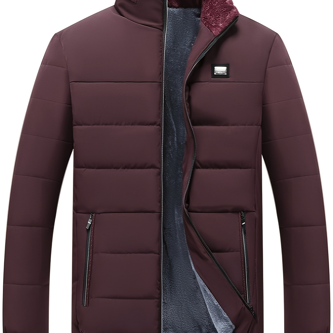 

Men's Casual Warm Padded Jacket, Chic Zip Up Stand Collar Coat For