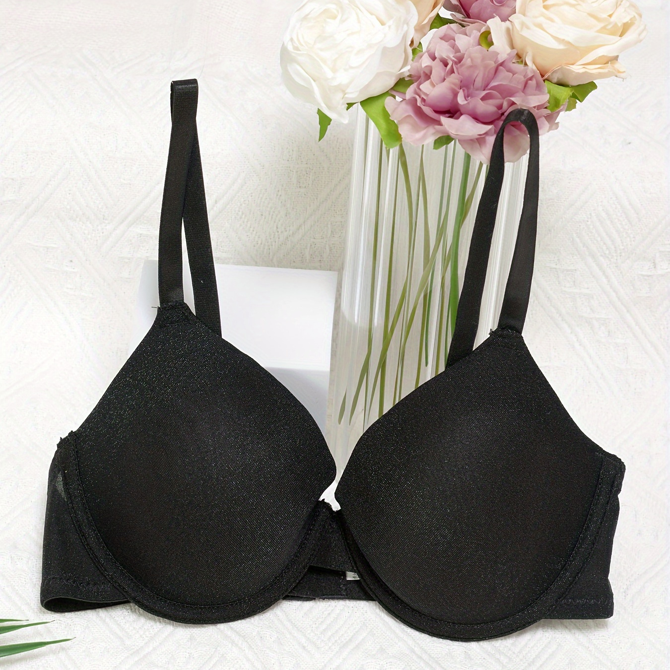 

Hot Glossy Underwire Bra, Simple Style Padded Daily Bra, Women's Lingerie & Underwear