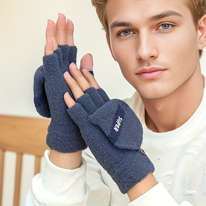 1 Par Guantes Medio Dedo Hombre, Guantes Tejidos Terciopelo Cálidos Prueba  Frío Montar En Moto, Manoplas Sin Dedos Ideal Otoño Invierno - Joyería  Accesorios - Temu