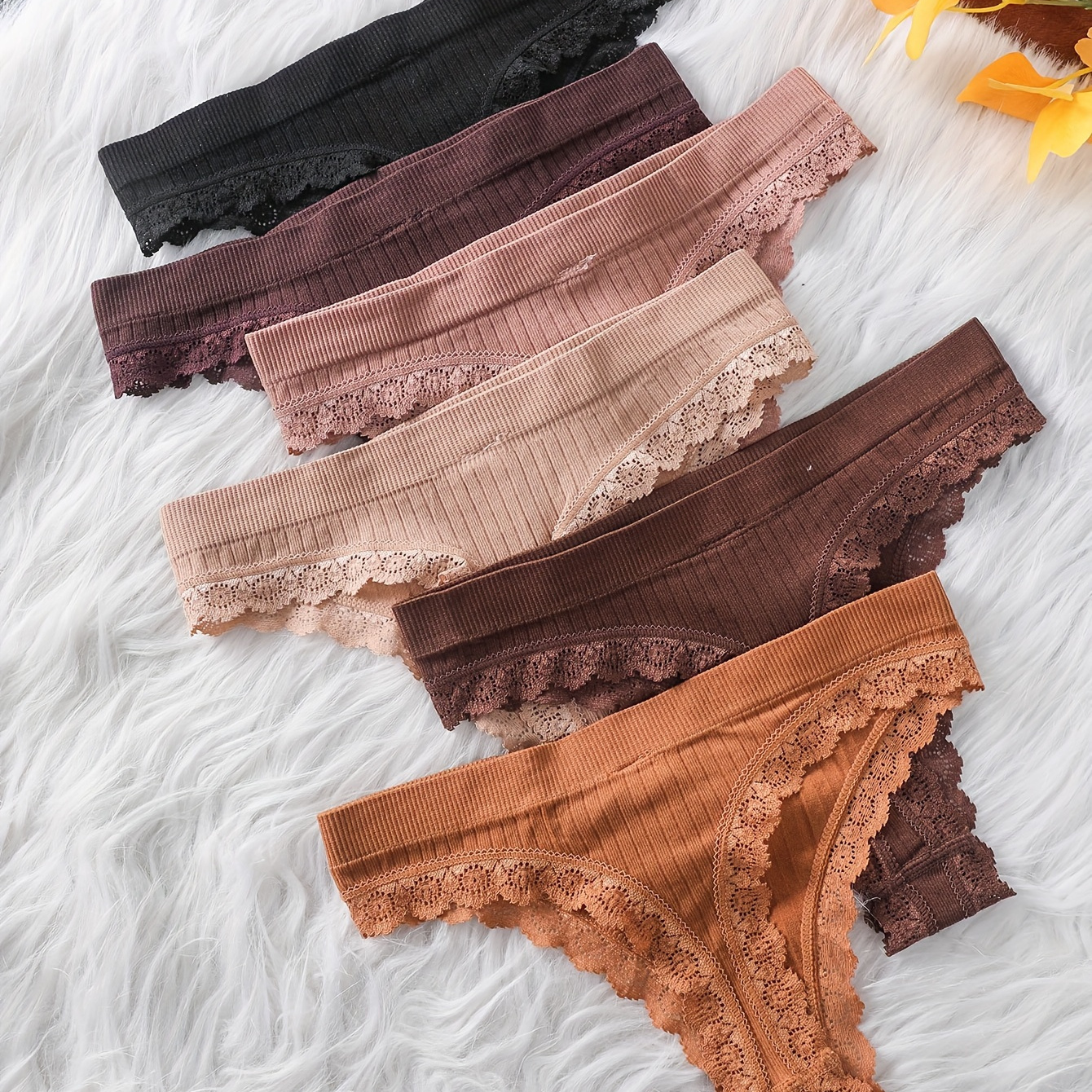 

6pcs Ribbed , Intimates Panties, 's Lingerie & Underwear