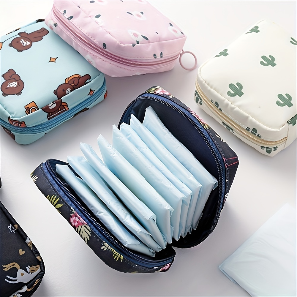 

1pc Mini Sanitary Napkin Pouch, Travel Organizer With Cute Patterns, Convenient Zipper Closure Carry All Pouch