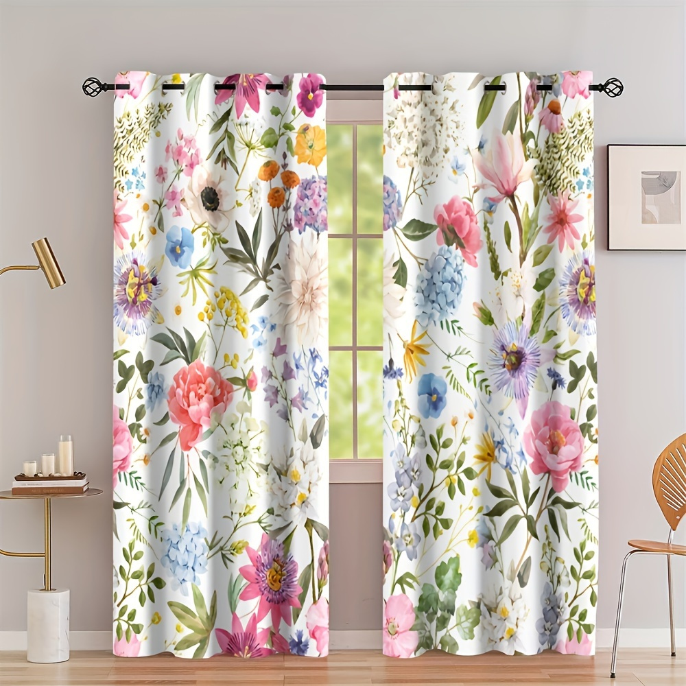 

2p, Beautiful Seamless Floral Pattern With Watercolor Hand Painted Tender Summer Flowers, Digital Printing Living Room Curtains, Curtains Living Room Furniture Decoration