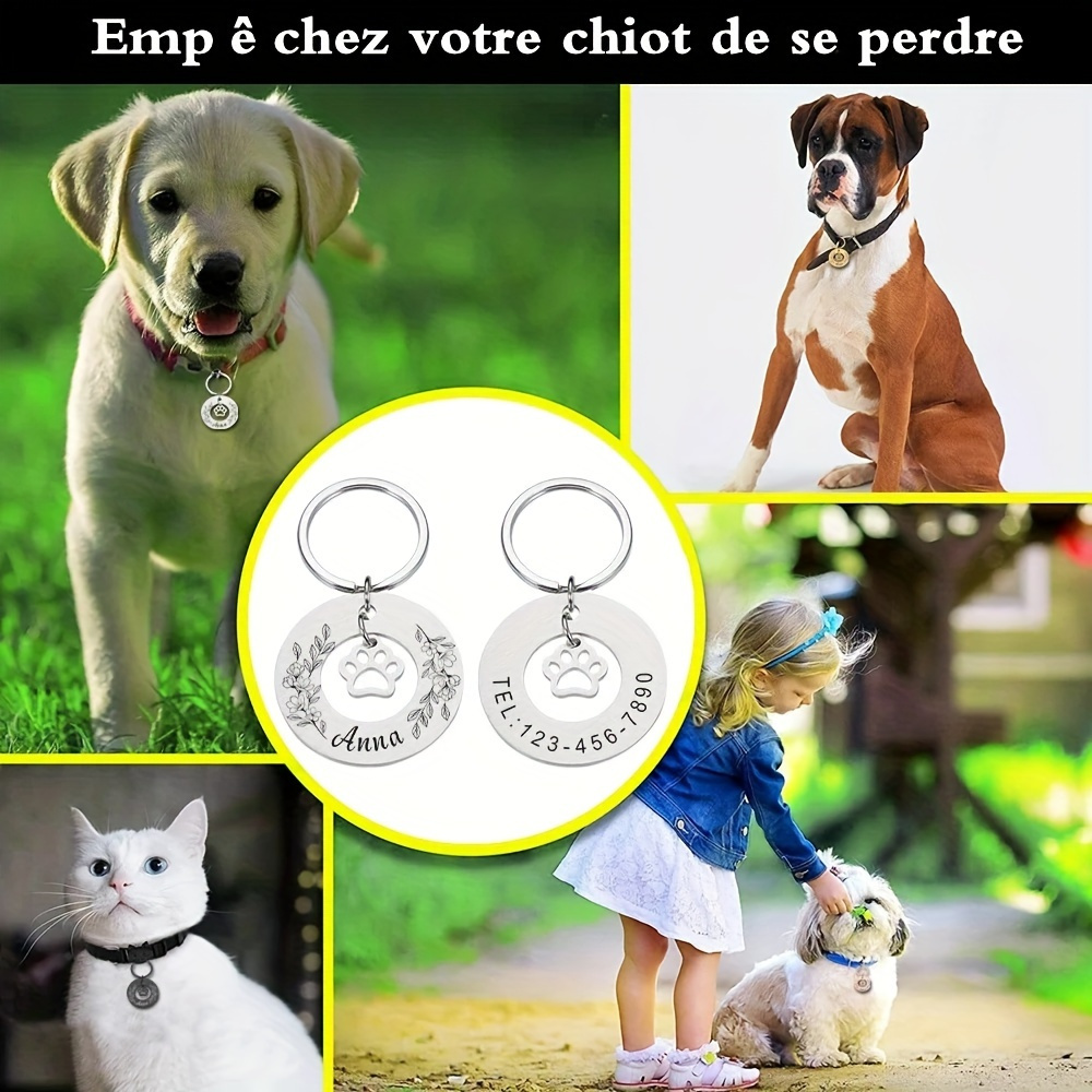 

1pc Custom Text Pet Id Tag Keychain Personalized Engraved Letters Anti-lost Phone Number Tag Metal Key Chain Ring Cat Dog Name Tag Pet Lovers Gift (with Gift Box)
