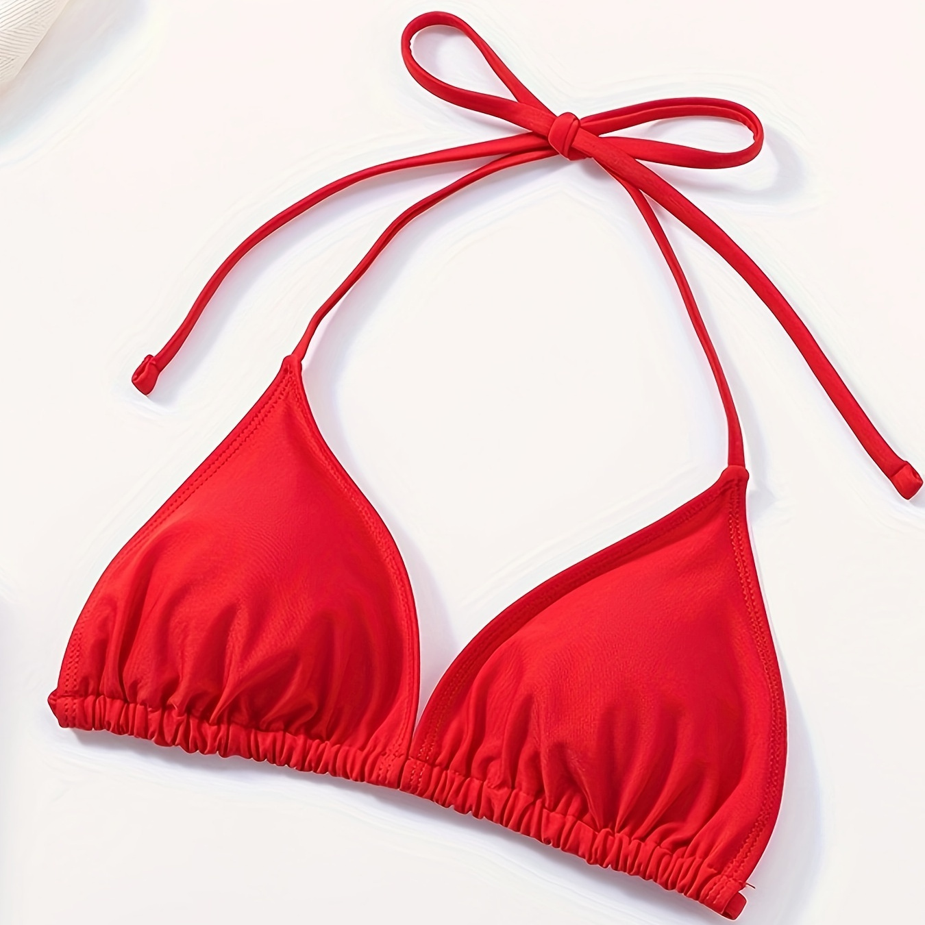 

Plain Red Triangle Bikini Top, Halter Tie Strap Stretchy Swimming Top Bra, Women's Swimwear & Clothing