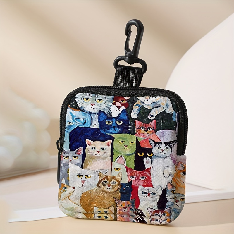 

1pc, Colorful Cats Print Large Capacity Coin Purse, Polyester, Digital Print Zipper Pouch With Key Ring, Multi-purpose Storage Bag, Perfect Gift Idea, 10cm/3.93inch