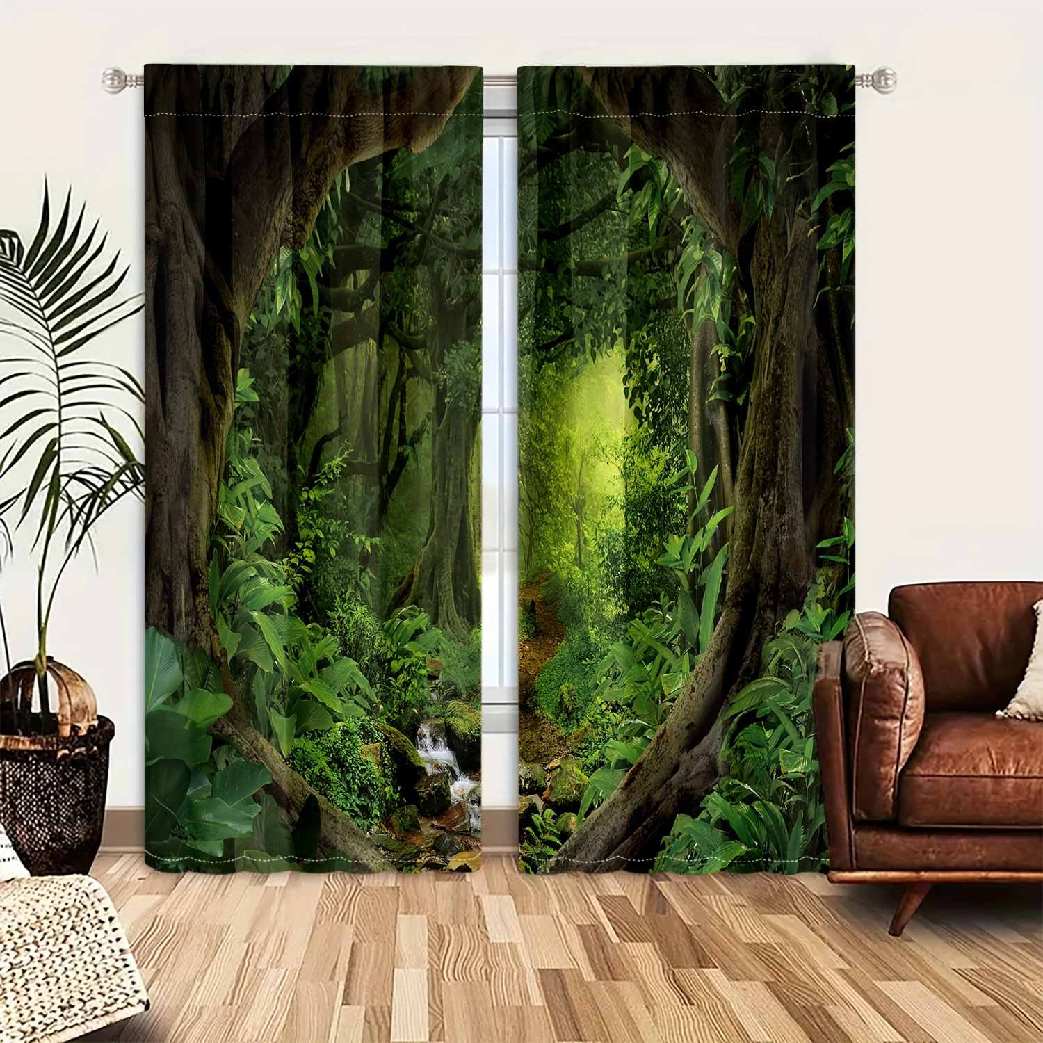 

2pcs, 3d Forest Path Landscape Curtain, Green Fantasy Magic Forest Living Room Curtain, Digital Printed Living Room Curtain, Rod Pocket Curtain Dining Room Home Decor