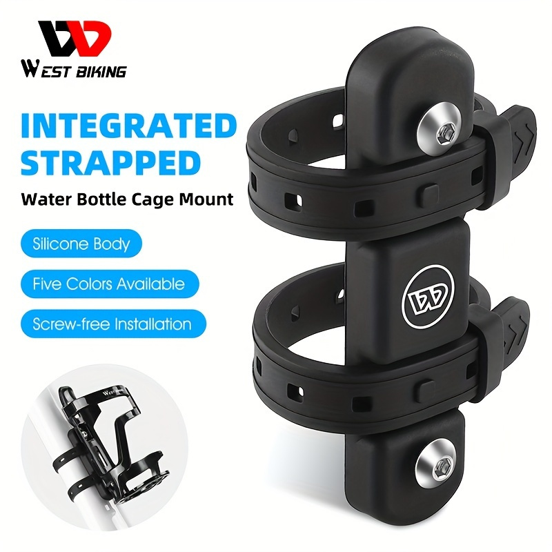 

West Biking Adjustable Silicone Water Bottle Cage Mount, Easy Installation Screw-free, Shockproof Anti-slip, Strapped Bike Cup Holder Expander For Outdoor Riding