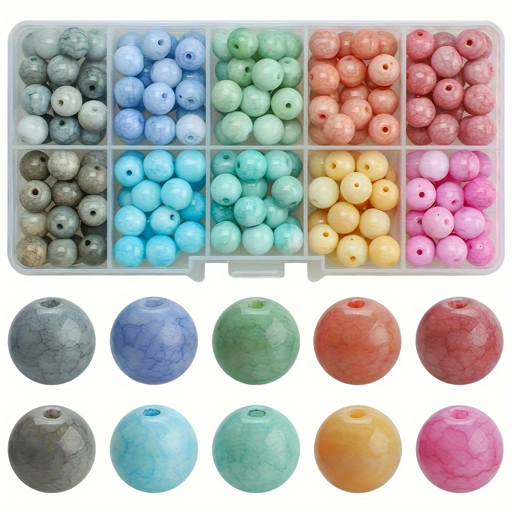 

200pcs 10 Colors Boxed 8mm Crystal White Stone Round Glass Loose Beads For Jewelry Making Diy Fashion Bracelet Necklace Handmade Beaded Craft Supplies
