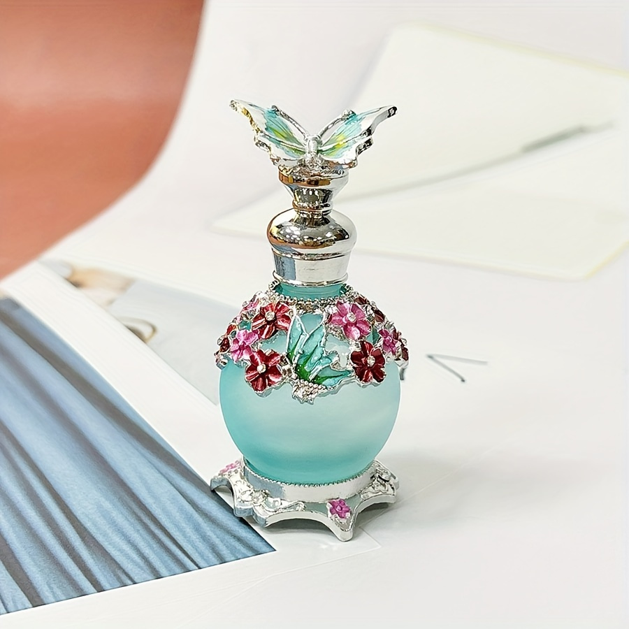 

15ml Blue Butterfly Enamel Painted Dropper Glass Bottle With Floral Accents, Refillable Perfume & Essential Oil Storage, Portable & Reusable, Unscented, Home Decor Accessory (empty Bottle, No Perfume)