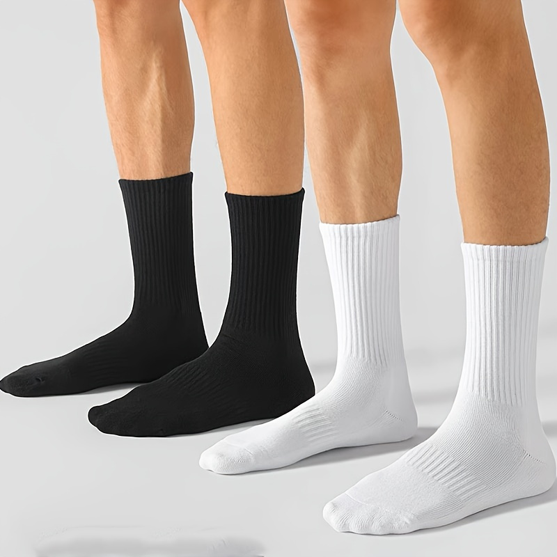 

5 Pairs Of Men's Solid Colour Crew Socks, Comfy Breathable Casual Soft & Elastic Socks, Spring & Summer