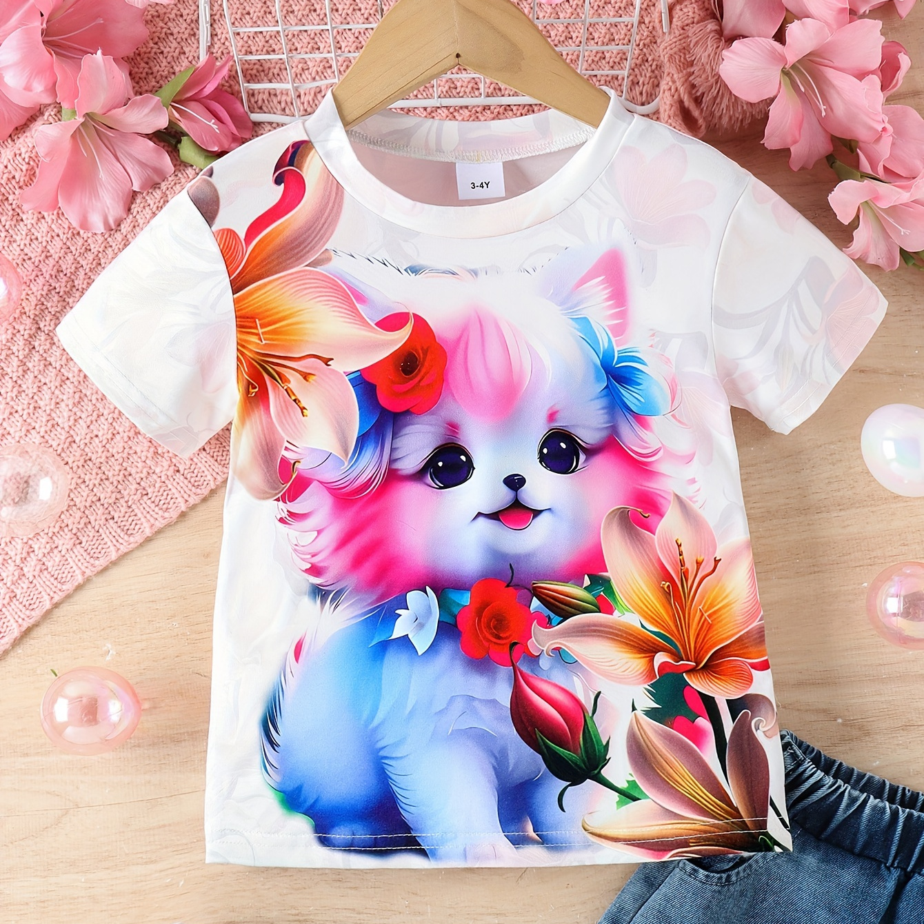 

Trendy Tie Dye Cat Graphic Crew Neck Short Sleeve T-shirt Cute Tees For Girls Summer