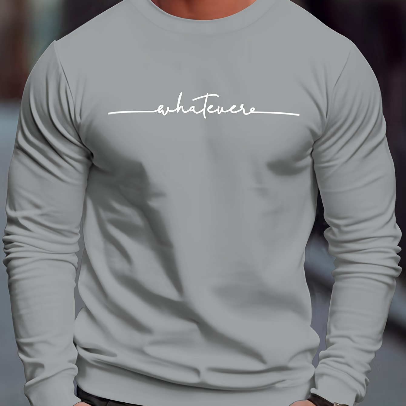 

Men's Crew Neck Sweatshirt Pullover For Men Whatever Print Sweatshirts For Spring Fall Long Sleeve Tops