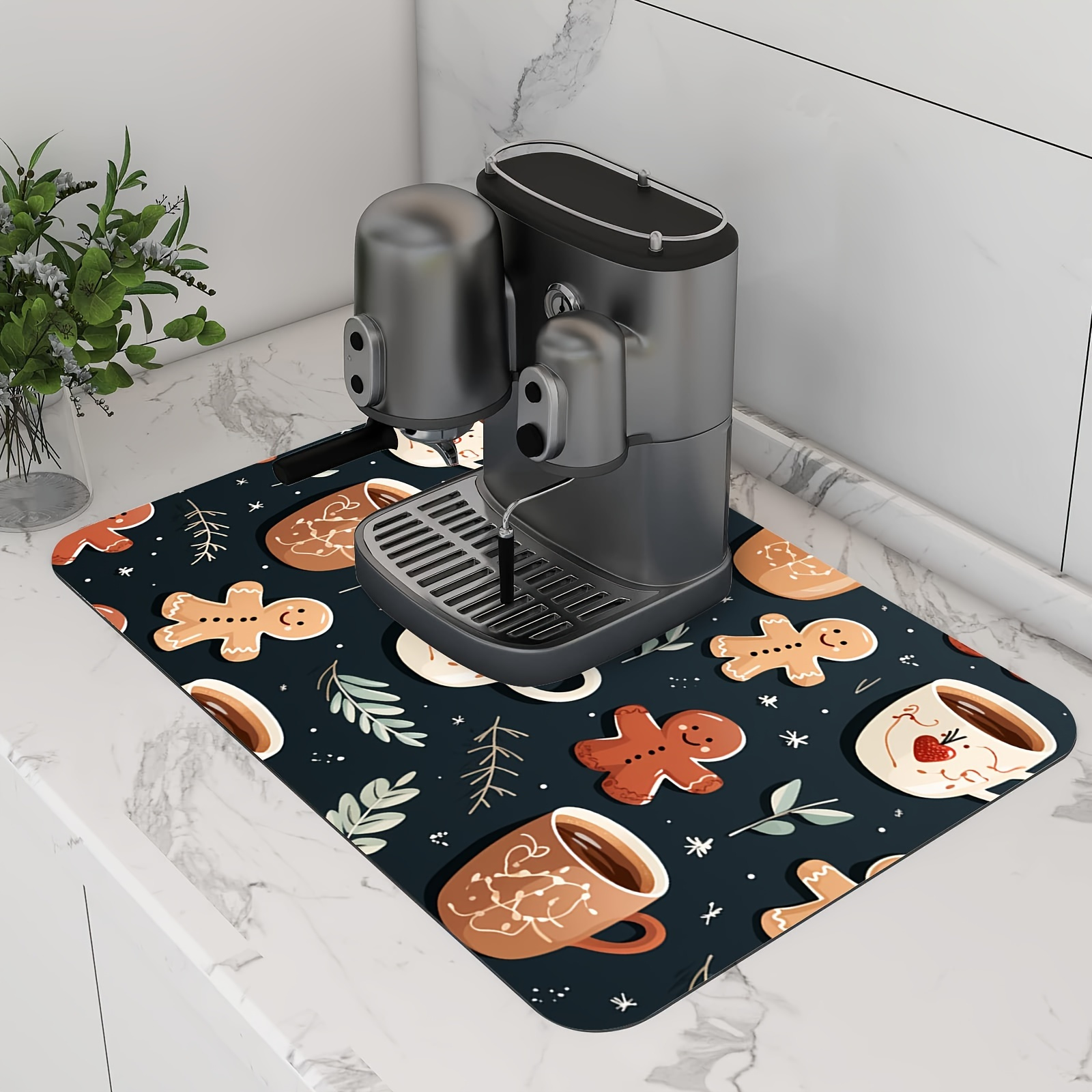 

1pc Christmas Gingerbread Man Coffee Pattern Non-slip Dish Drying Mat - Super Absorbent And Durable Mats For Kitchen Countertops, Home Decor, Holiday Table Settings, Gift Idea, 100% Polyester