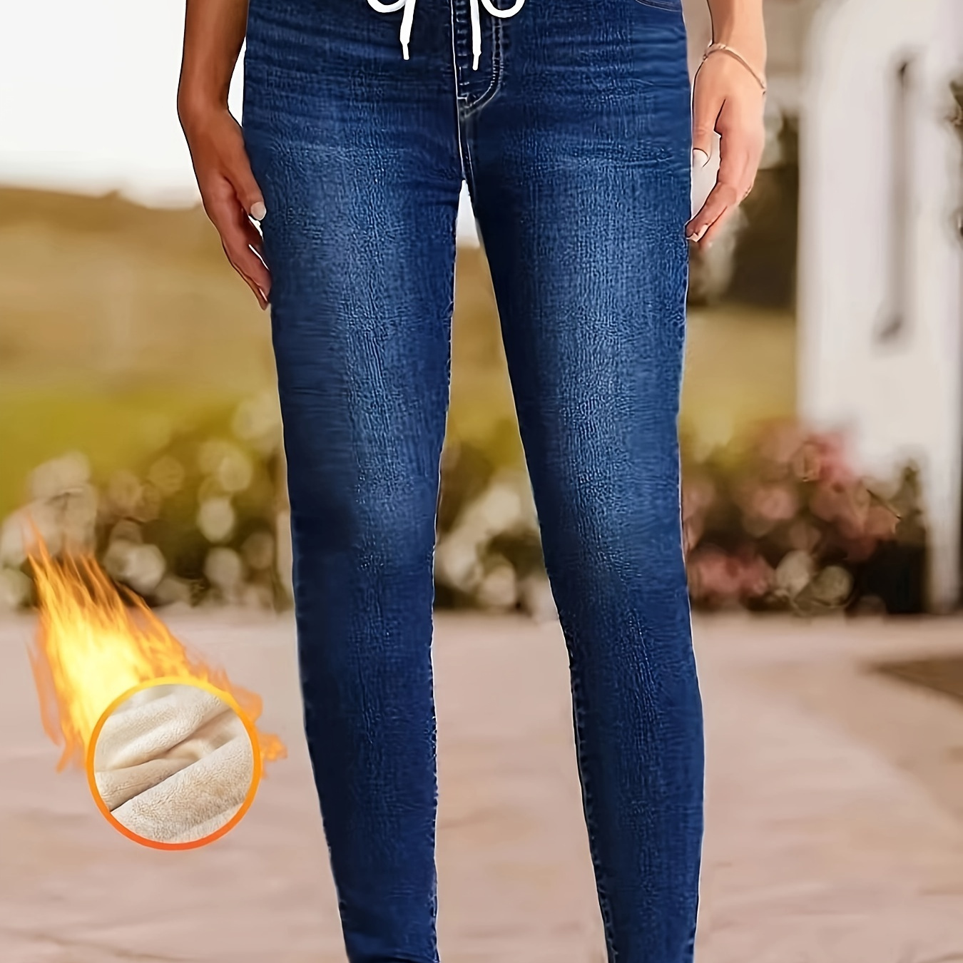 

Cozy Winter Denim Leggings: Blue, High-waisted, And Fleece-lined For Extra Warmth