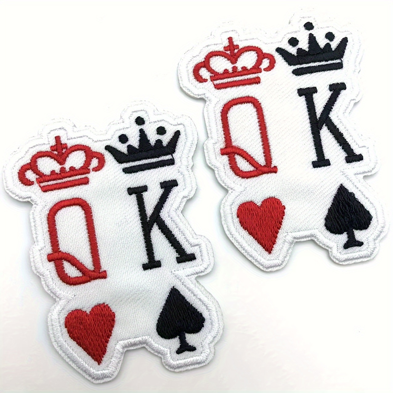 

Playing Card Embroidered Iron-on Patches - 2 Pcs Fashion Appliqué For Clothing, Bags, Shoes, Hats - Diy Decorative Sew-on Fabric Badges