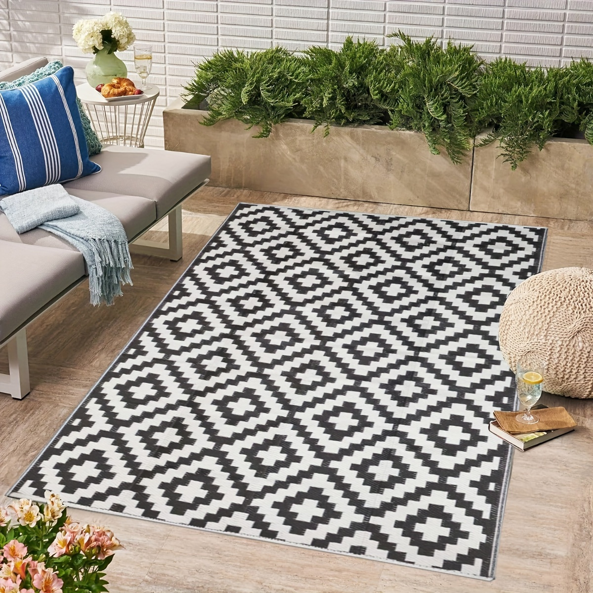 

versatile Vista" Waterproof Reversible Outdoor Rug - Perfect For Rv, Camping, Patio, Deck, Balcony, Picnic & Beach Decor | Bohemian Style, Machine Washable