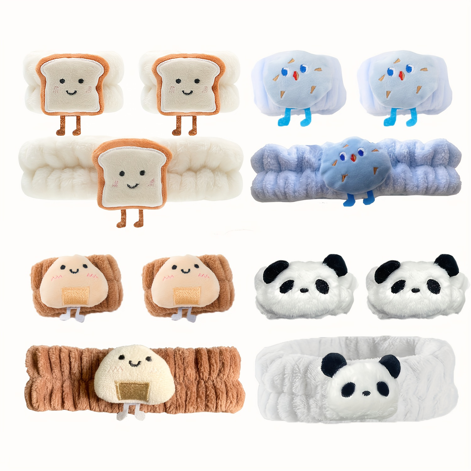 

Face Washing Headband Wristband Gift Set Cute Chinese Style, Bread Shape Hair Tie Set, Rice Ball Shape Set, Cookie Shape Plush Women's Soft Face Washing Hair Tie Set, Gift Set Suitable For To Girls