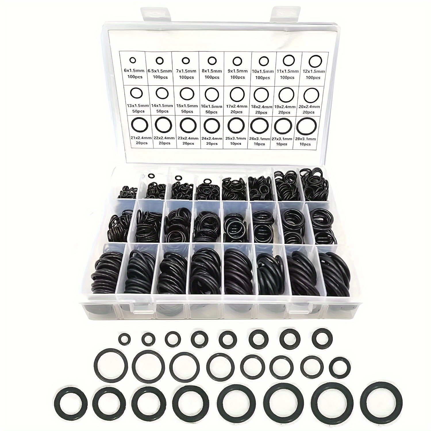 

1200-piece Nbr Rubber O-ring Kit - Curved Retaining Washers Assortment For Plumbing, Gas, Automotive, And Faucet Repair, Oil-resistant And Heat-resistant Sealing Washers, Metric Sizes