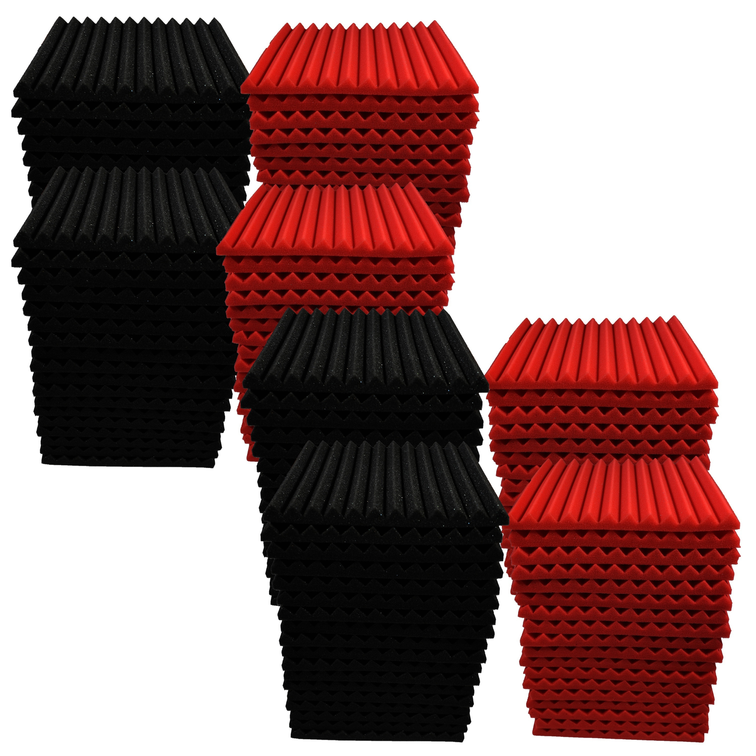 

96pcs Acoustic Foam Panels, Black And Red Contemporary Style Soundproofing Studio Wedge Tiles, Sound Absorbing Wall Panels For Music Instruments & Recording Studios, Made Of Polyurethane, 30*30*2.5cm