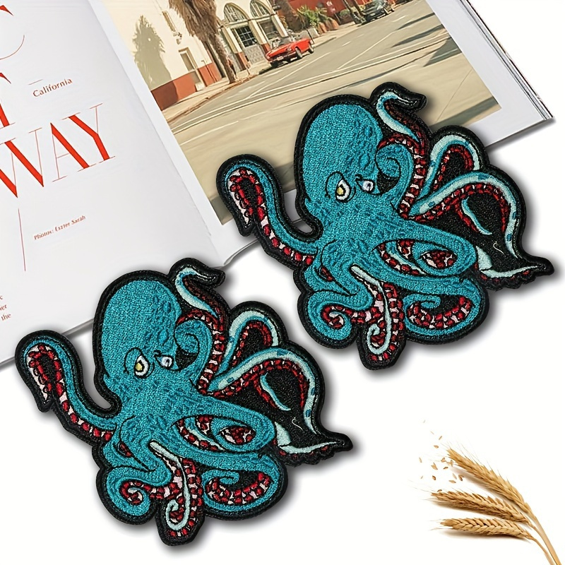 

2pcs Octopus Embroidered Iron-on Patches, Mixed Colors - Diy Backpacks & Clothing Customization