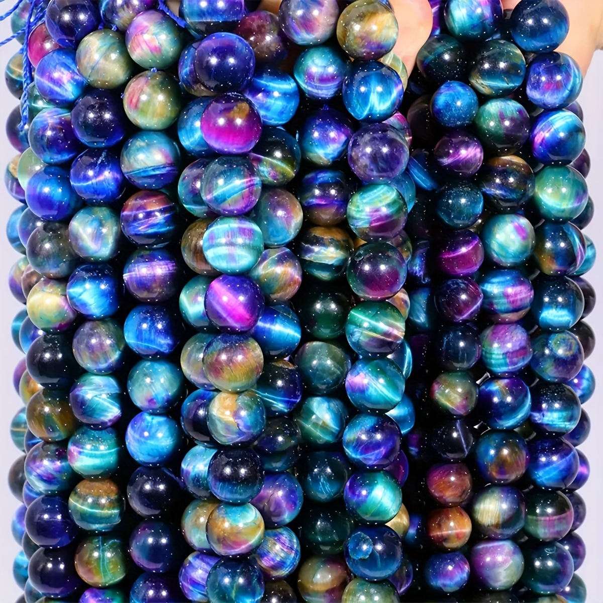 

18-19/22-24/25-30/36-38/46-48/55-60pcs, Colored Round Galaxy Tiger Eye Stone Beads, Perfect For Necklace Bracelet Keychain Jewelry Making