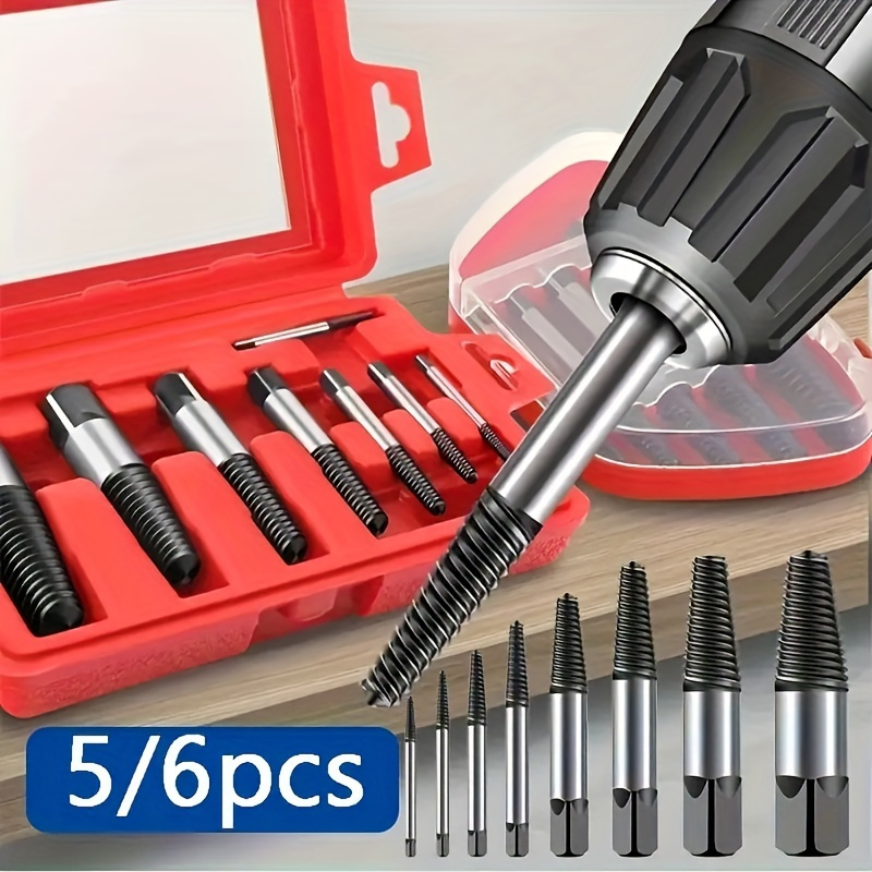 

5/6pcs Damaged Screw Remover Set, Metal Drill Bit Set For Woodworking, Broken Bolt, And Water Pipe Extraction