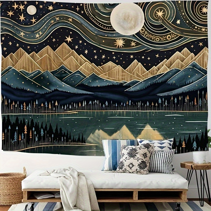 

1pc Aesthetic Tapestry Mountain And Starry Sky Printed, For Living Room, Bedroom, Dormitory, Wall Home Decor Background Cloth Wall Hanging Tapestry Home Decor