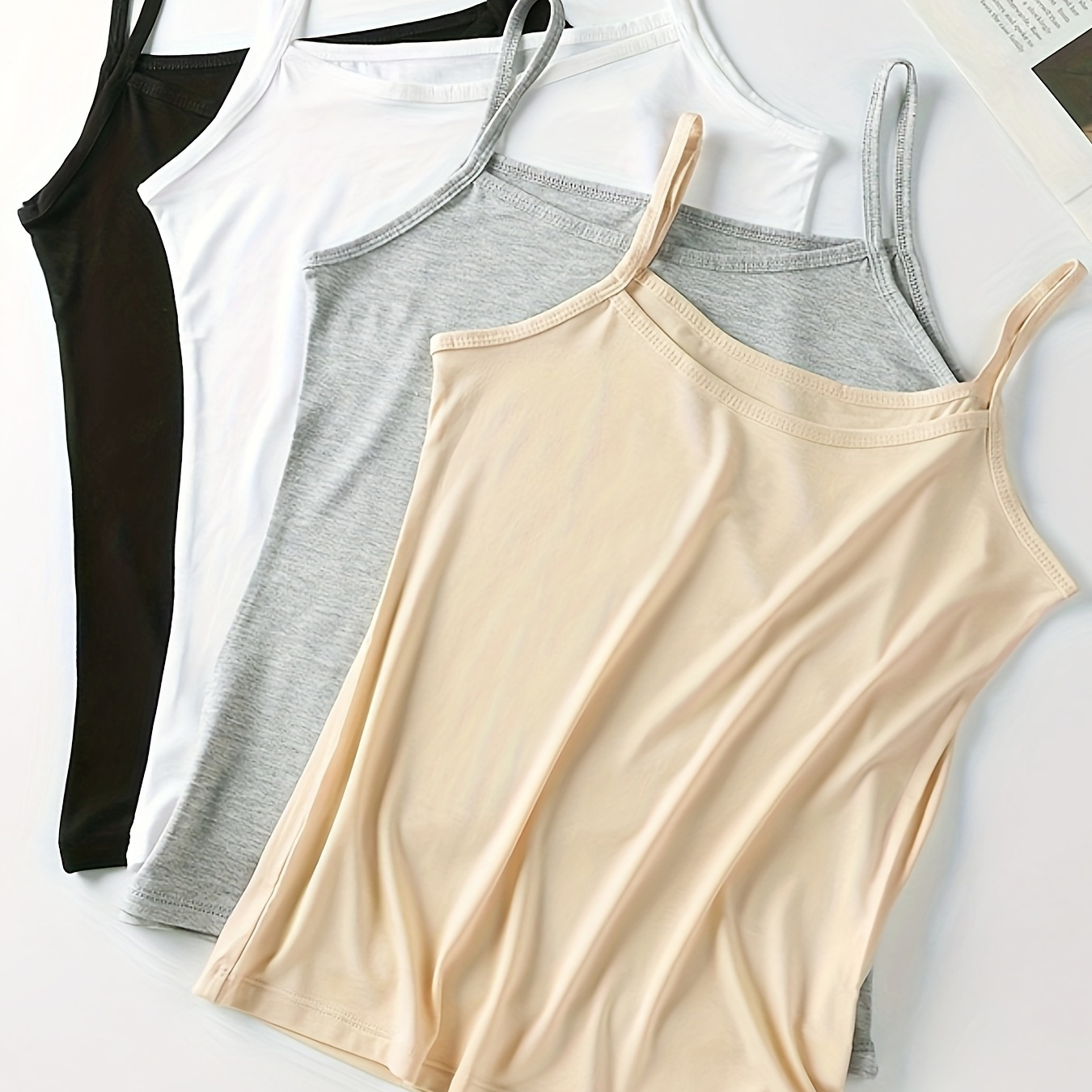 

4pcs Soft Solid Cami Tops, Comfort & Skin-friendly Elastic Wearable Tank Tops, Women's Lingerie & Underwear