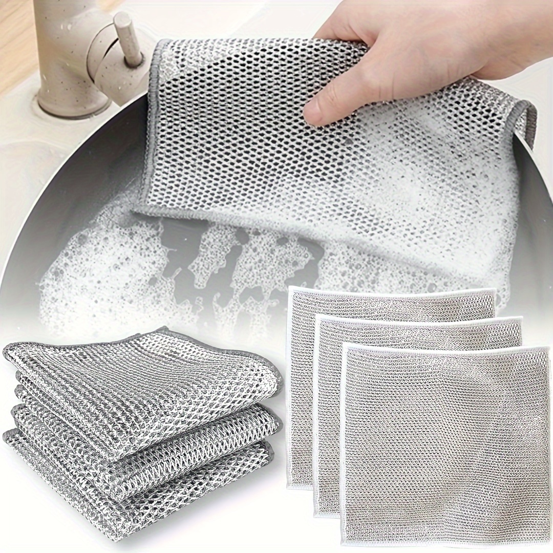 5/10/20pcs Non-Scratch Wire Dishcloth,Silver Wire Mesh Knit Cleaning Cloth  For Wet And Dry,Reusable Dishwashing Rags,Kitchen Dish Towels,Washing For  Dishes, Sinks, Counters, Stove Tops,Cleaning Tools.