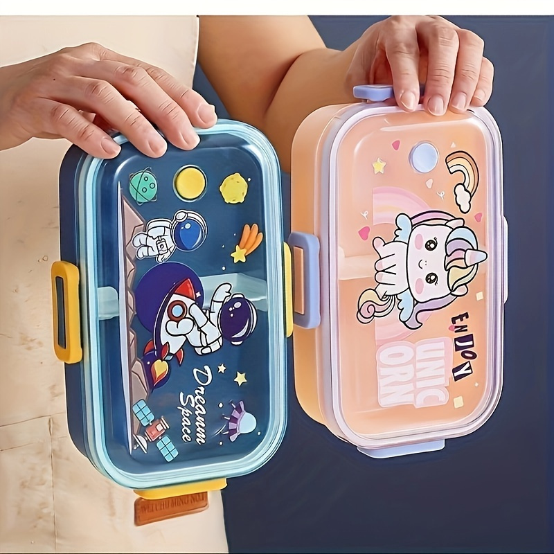 

1pc Lunch Box, Cute Cartoon Divided Bento Box With Lid, Portable And Leak Proof Food Storage Box, For Camping, Picnic, Class, Office And College, Kitchen Organizers And Storage, Kitchen Accessories