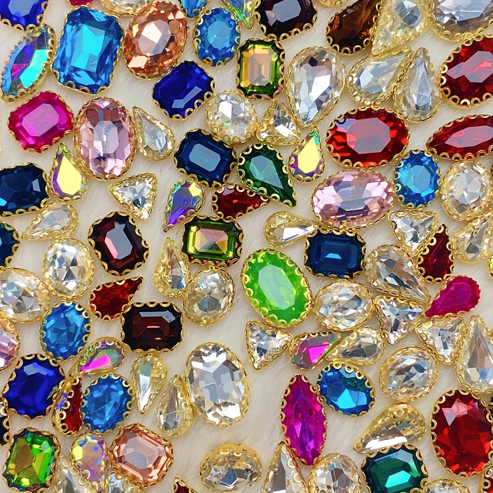 

40 Pieces Mixed Colors Rhinestone Embellishments With , Glass Sew-on Gems For Diy Fashion Clothing, Shoes, Hats, And Bags Decor