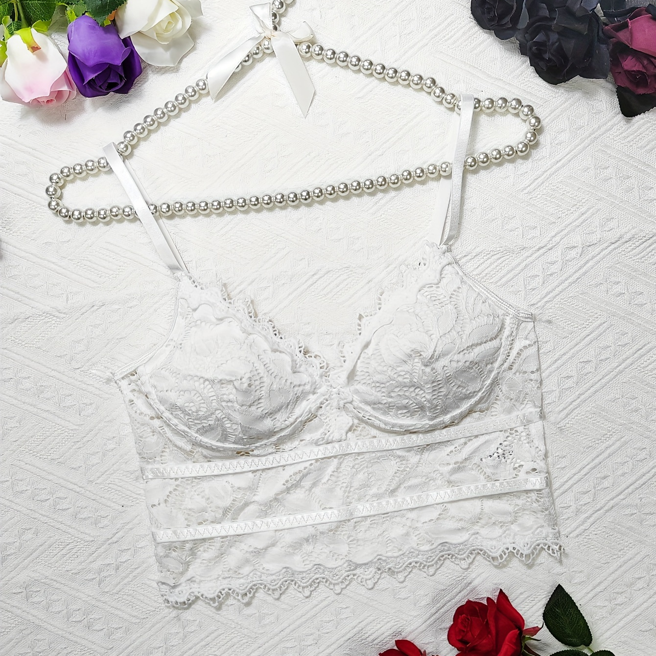 Xmarks Lace Camisole, Romantic Lace Bralettes V Neck Lace Half Cami Bra  Spaghetti Strap Crop Top With Pad for Women Girls