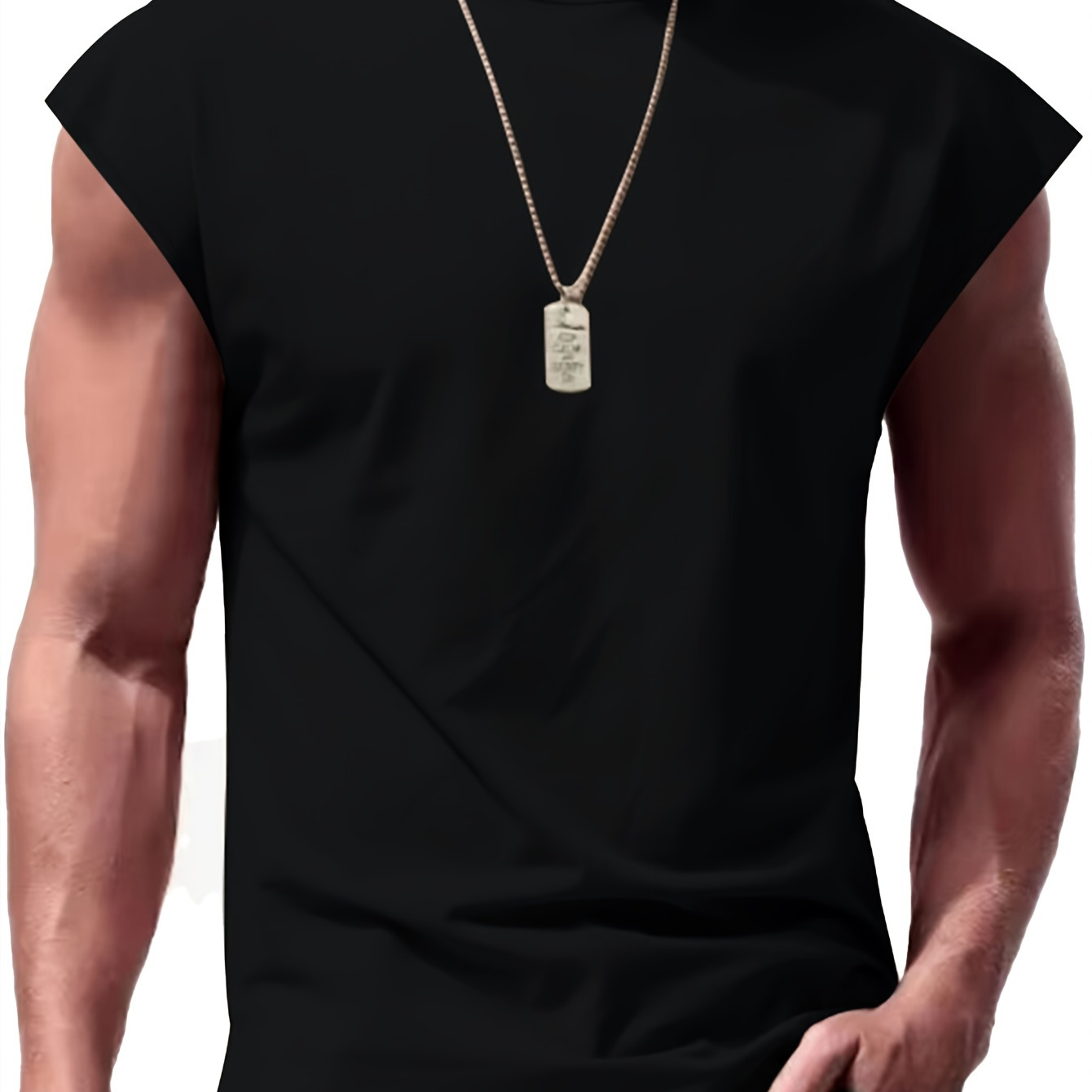 

Men's Solid Tank Top, Active Crew Neck Sleeveless Top, Men's Clothing For Summer Outdoor