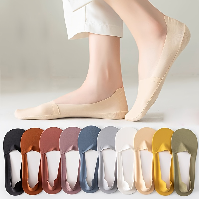 

4/6 Pairs Ice Silk Invisible Socks, Non-slip Low Cut Ankle Socks, Women's Stockings & Hosiery