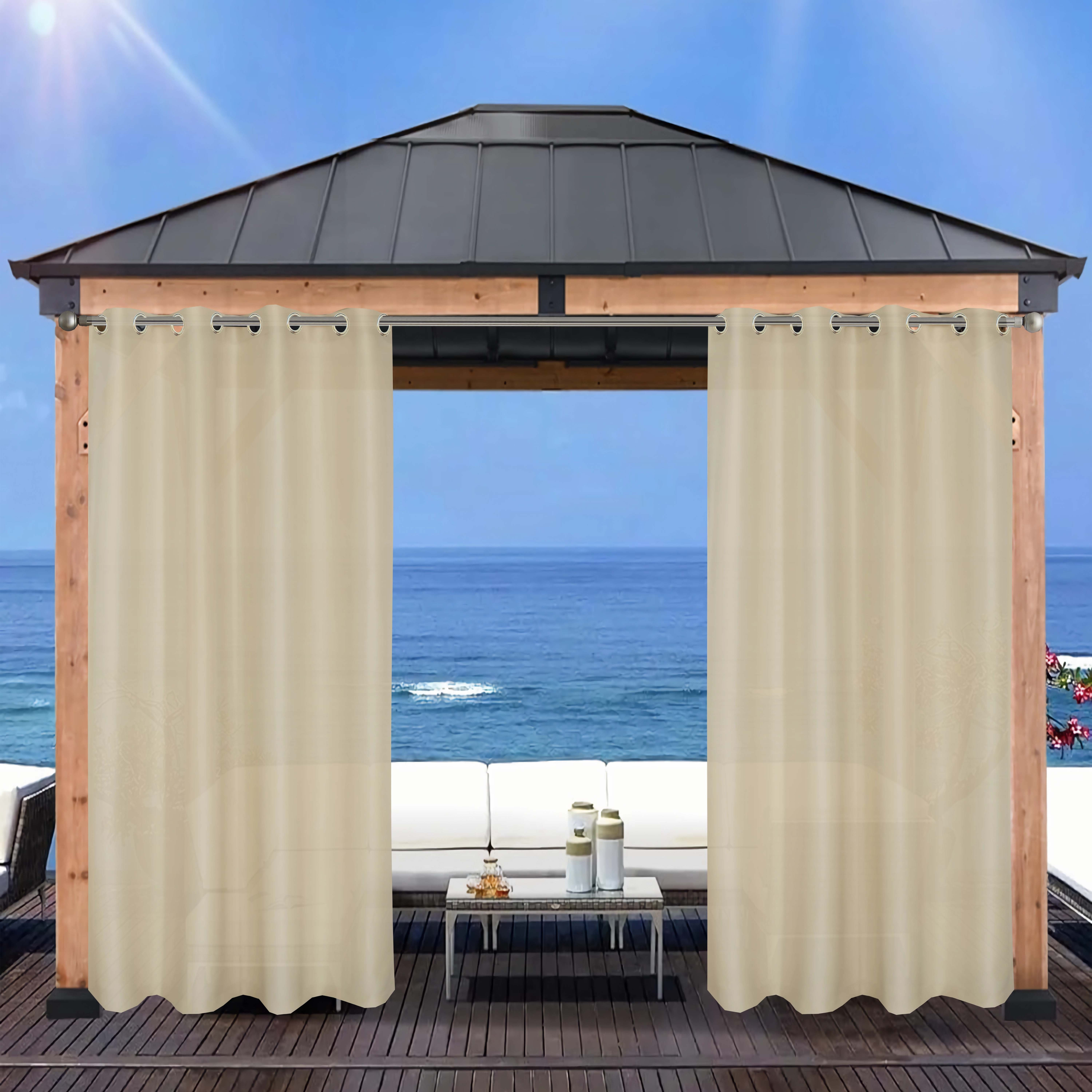 

1pc Indoor/outdoor Curtains, Waterproof Privacy Screen, Sun Blocking Textured Grommet Curtains For Patio, Pergola, Porch, Deck, Lanai, And Cabana