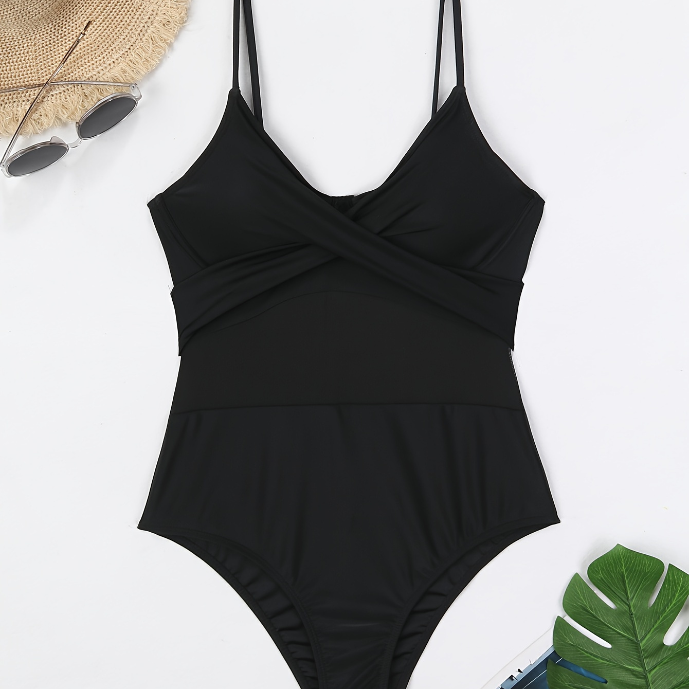 

Mesh Contrast V Neck Twist One-piece Swimsuit, Plain Black Stretchy Bathing Suits, Women's Swimwear & Clothing