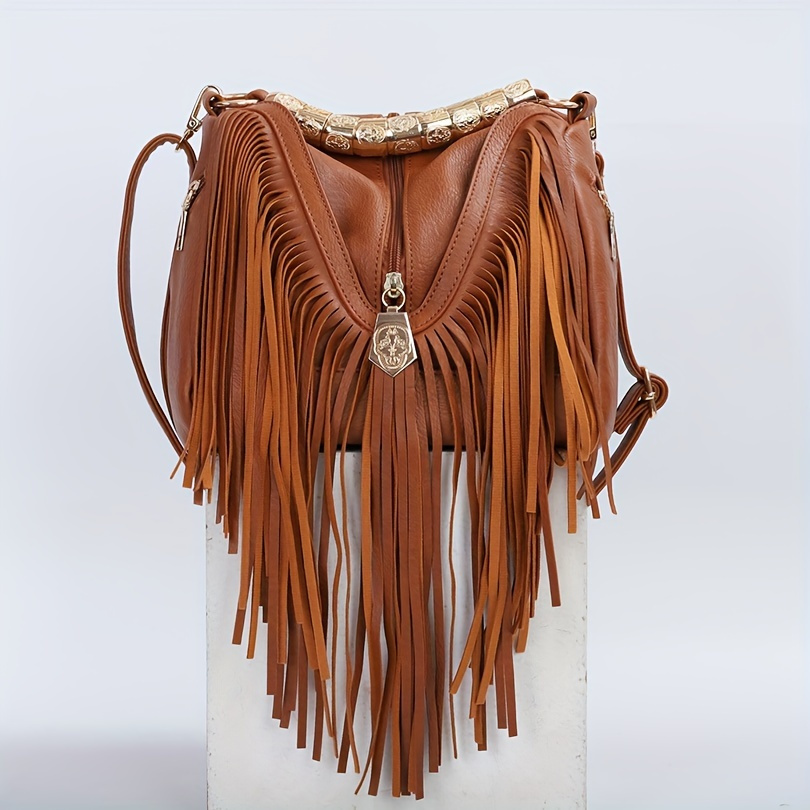 

Leisure Trendy Western Style Shoulder Bag, Solid Color Tassel Decor Crossbody Bag For Women