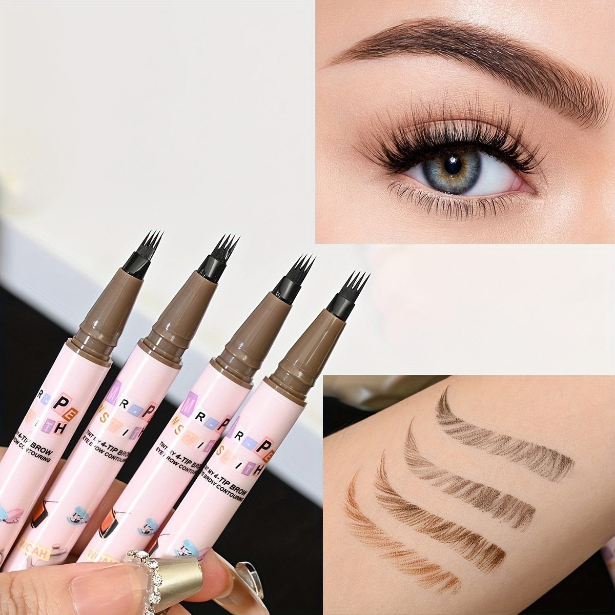 

4 Split Head Liquid Eyebrow Pencil, 0.6ml, Durable Waterproof, Fast Drying, Thick, Filling Sparse Eyebrows, High Color Rendering, Easy Applying For Beginners