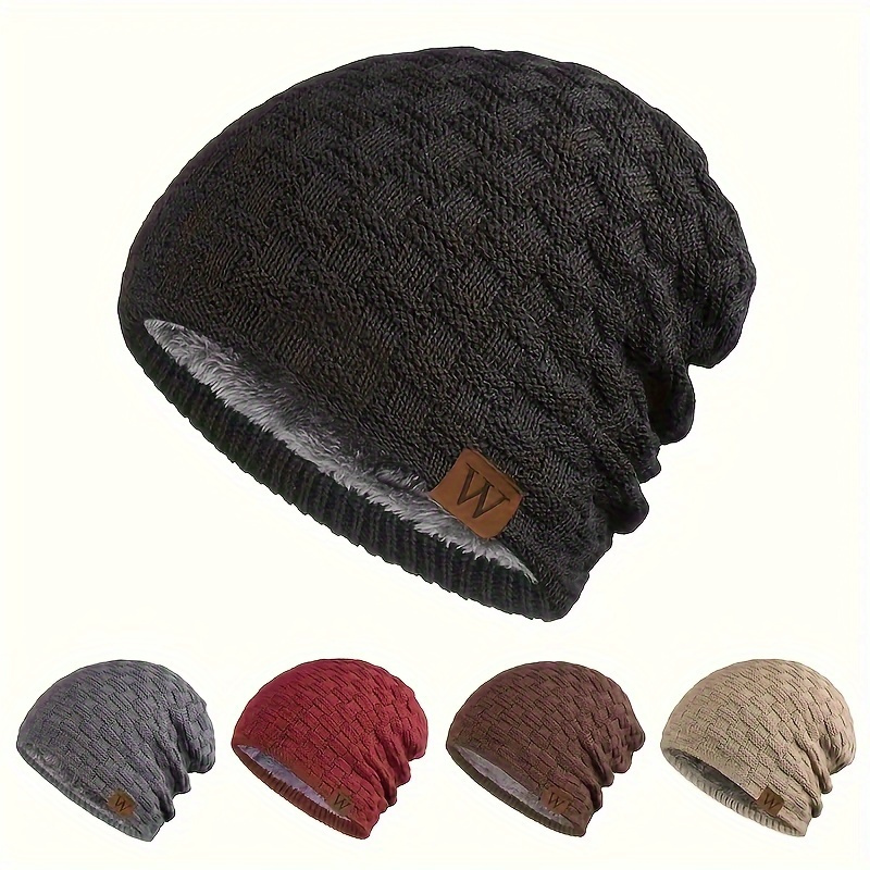 

1pc Men's Fleece Lined Knitted Hat For Autumn And Winter, Thickened Ear Protection Hat For Cycling Skiing Outdoor Sports, For Gifts