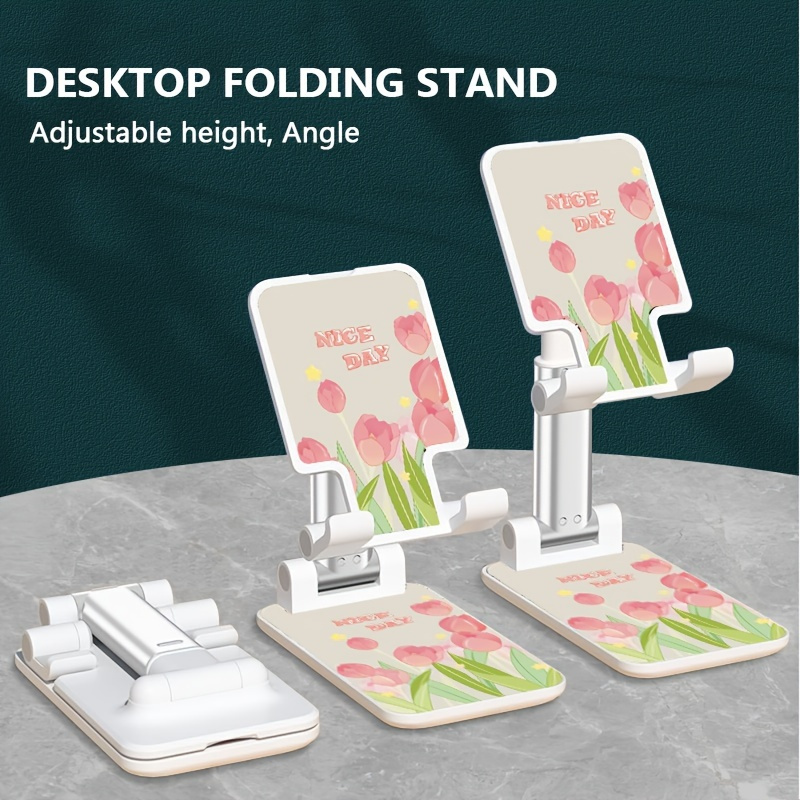 

Tulip Flower Pattern Desktop Mobile Phone Holder, Clear Pattern, Multi-angle Adjustment, Free Your Hands And Say Goodbye To Looking Down, Foldable And Raisable Desktop Mobile Phone And Tablet Holder